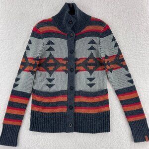 Nixon Cardigan Sweater Womens Small Gray Stripe Wool Knit Long Sleeve Button-Up